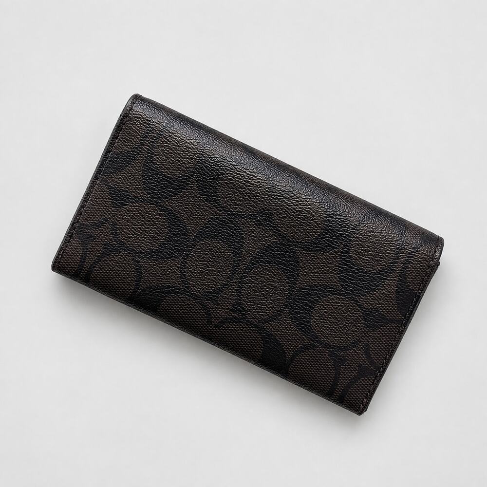 Coach Wallet Unisex Signature Black/Brown Leather Card Holder Tech Phone Wallet